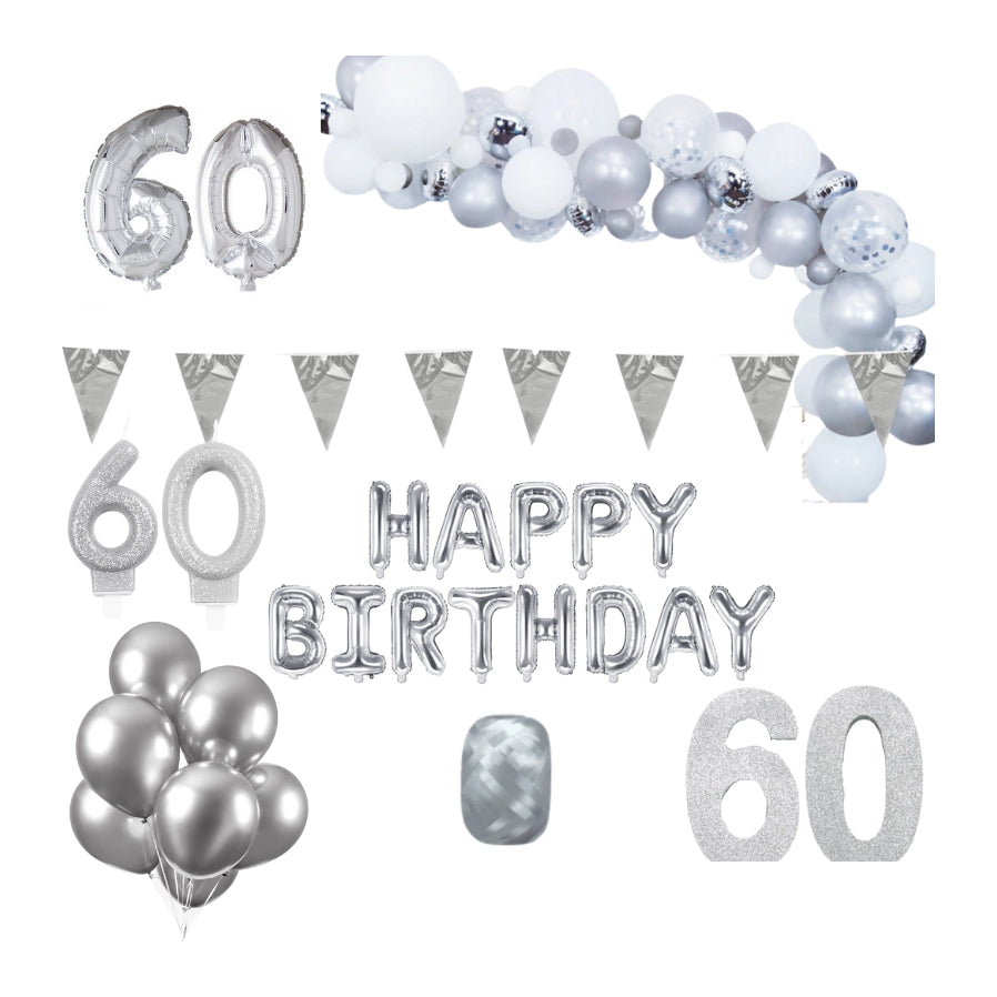 60 jaar Verjaardag Versiering Pakket Zilver XL