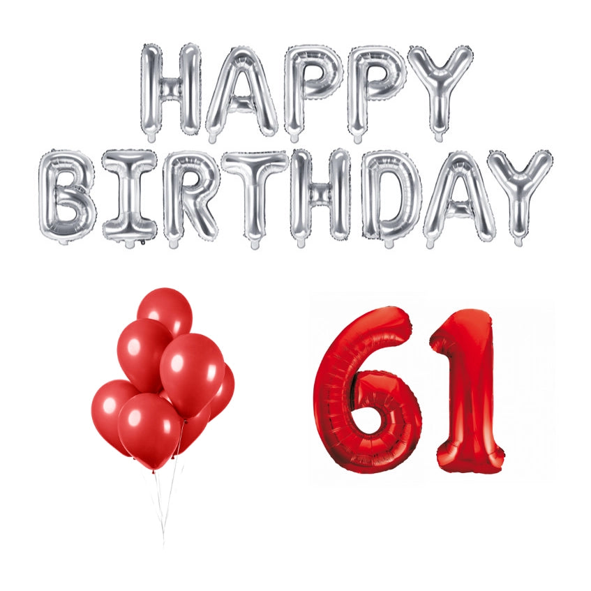 61 jaar Verjaardag Versiering Ballon Pakket rood & zilver