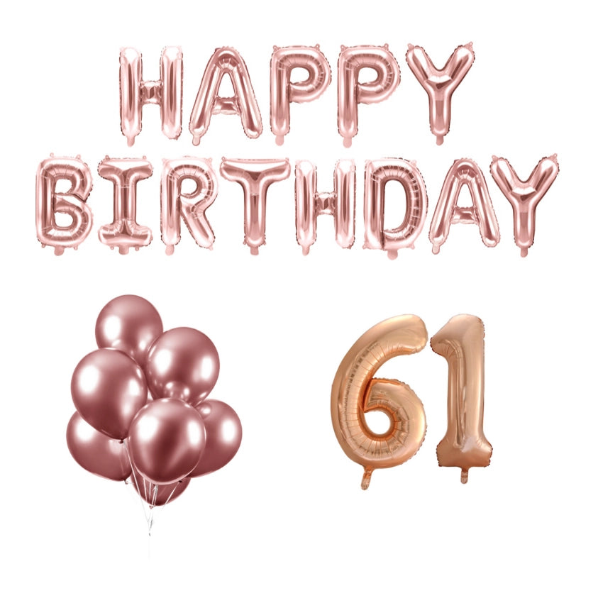 61 jaar Verjaardag Versiering Ballon Pakket rosé goud
