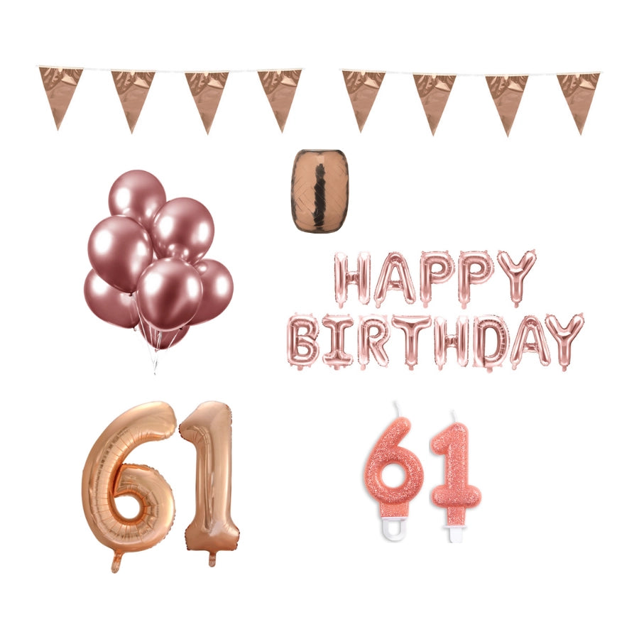61 jaar Verjaardag Versiering Pakket Rosé Goud