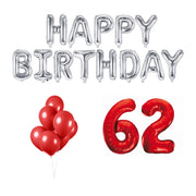 62 jaar Verjaardag Versiering Ballon Pakket rood & zilver
