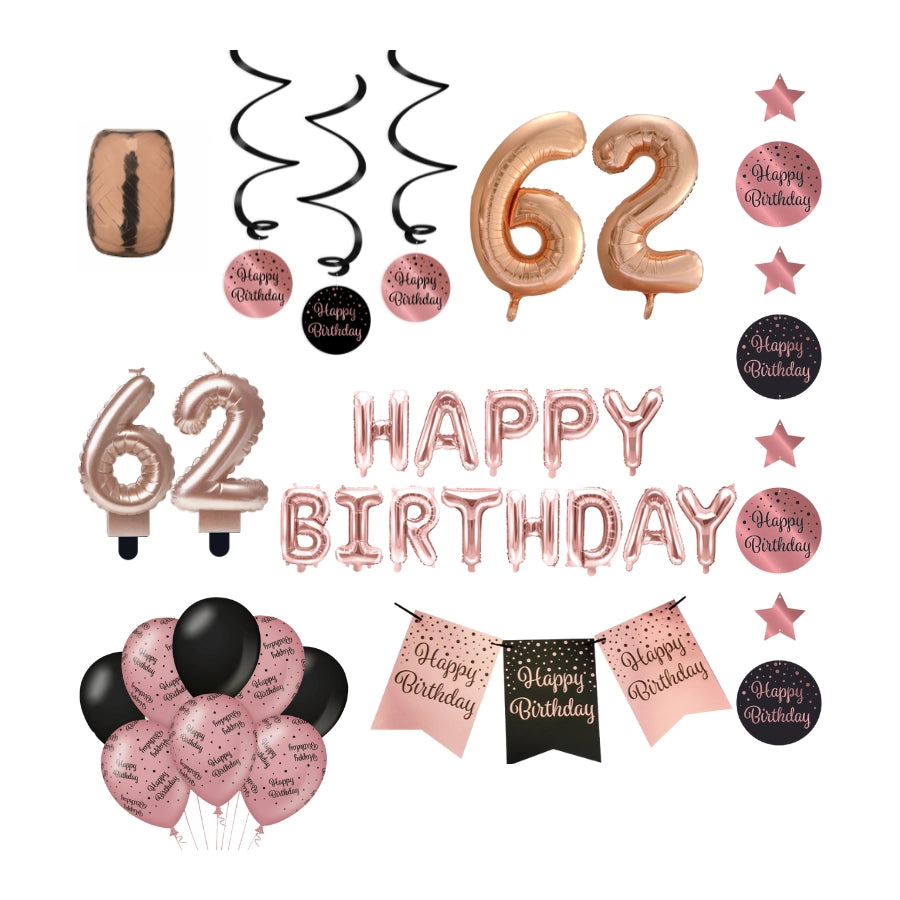 62 jaar Verjaardag Versiering Pakket Rose Gold