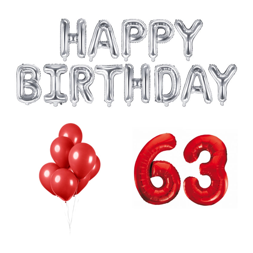 63 jaar Verjaardag Versiering Ballon Pakket rood & zilver