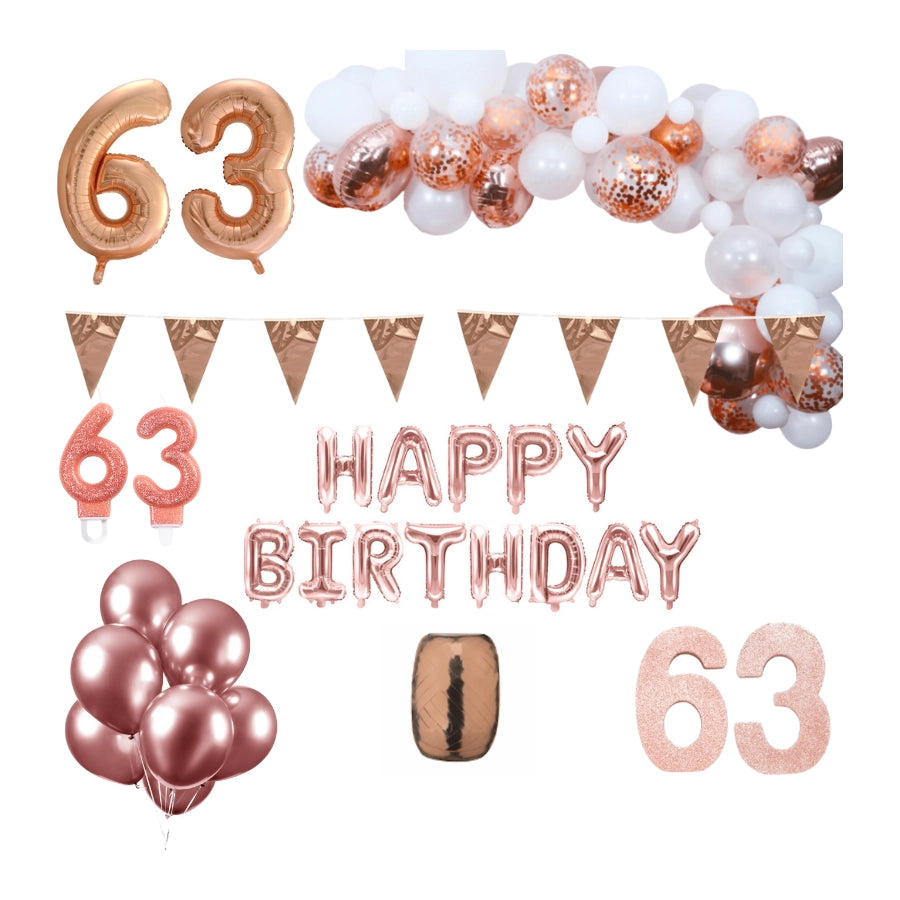 63 jaar Verjaardag Versiering Pakket Rosé goud XL