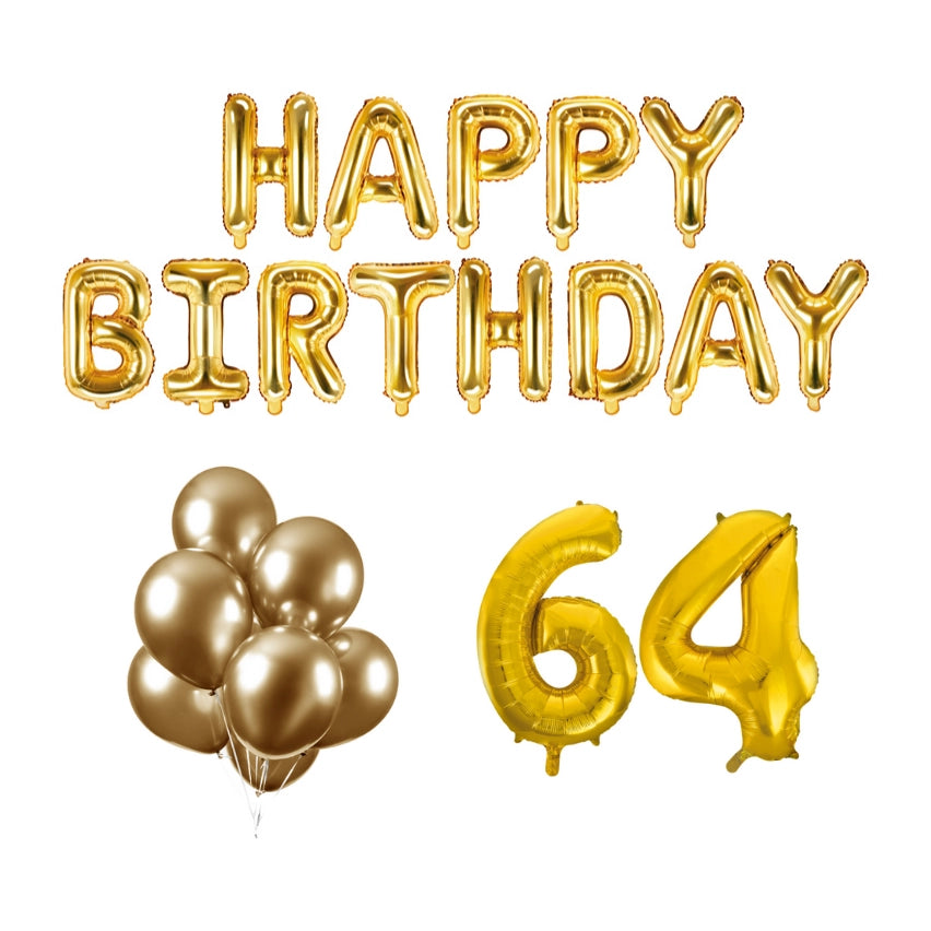 64 jaar Verjaardag Versiering Ballon Pakket Goud