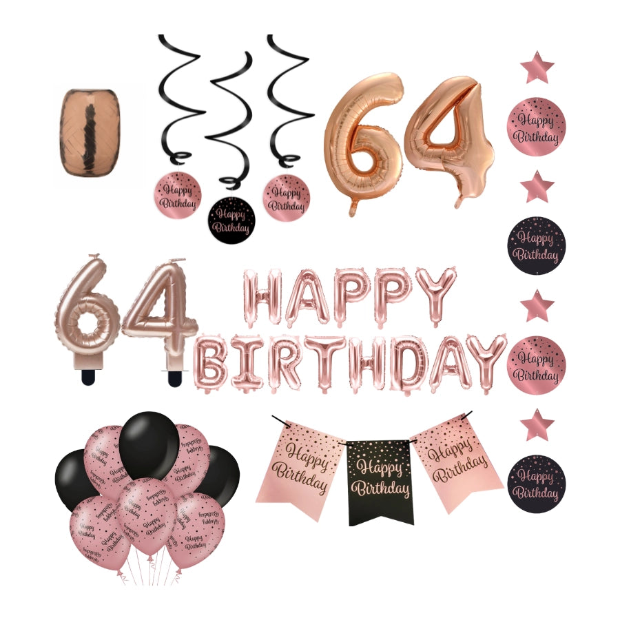 64 jaar Verjaardag Versiering Pakket Rose Gold
