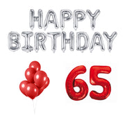 65 jaar Verjaardag Versiering Ballon Pakket rood & zilver