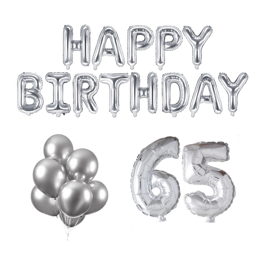 65 jaar Verjaardag Versiering Ballon Pakket zilver