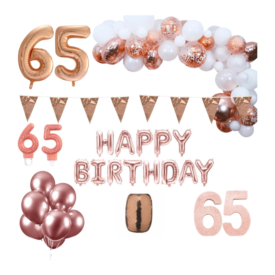 65 jaar Verjaardag Versiering Pakket Rosé goud XL