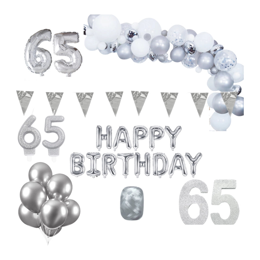 65 jaar Verjaardag Versiering Pakket Zilver XL