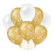65 jaar versiering/ decoratie ballonnen goud en wit, 8 stuks 30cm