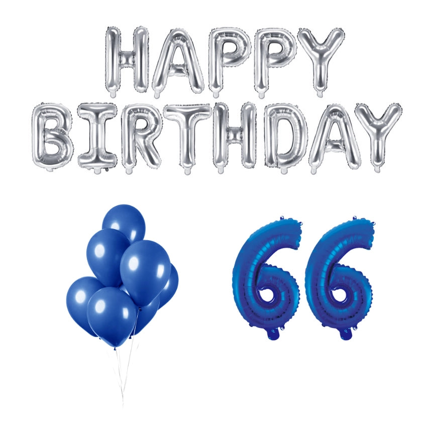 66 jaar Verjaardag Versiering Ballon Pakket Blauw & zilver