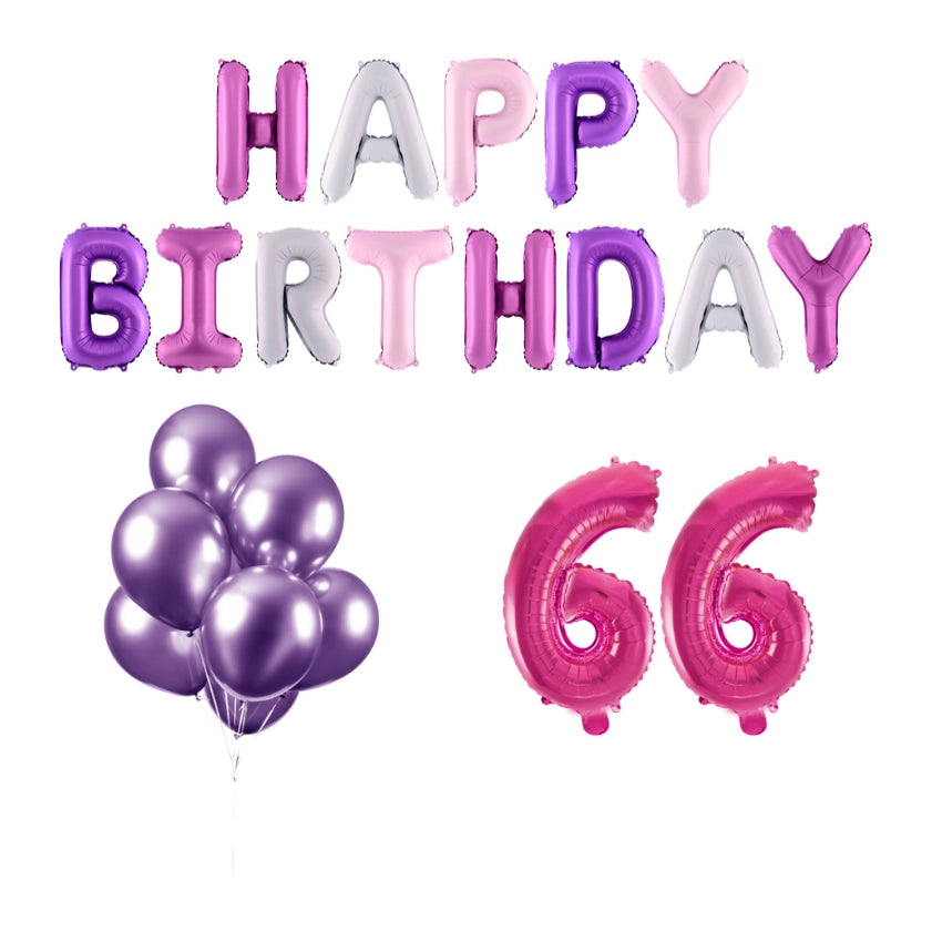 66 jaar Verjaardag Versiering Ballon Pakket Pastel & Roze