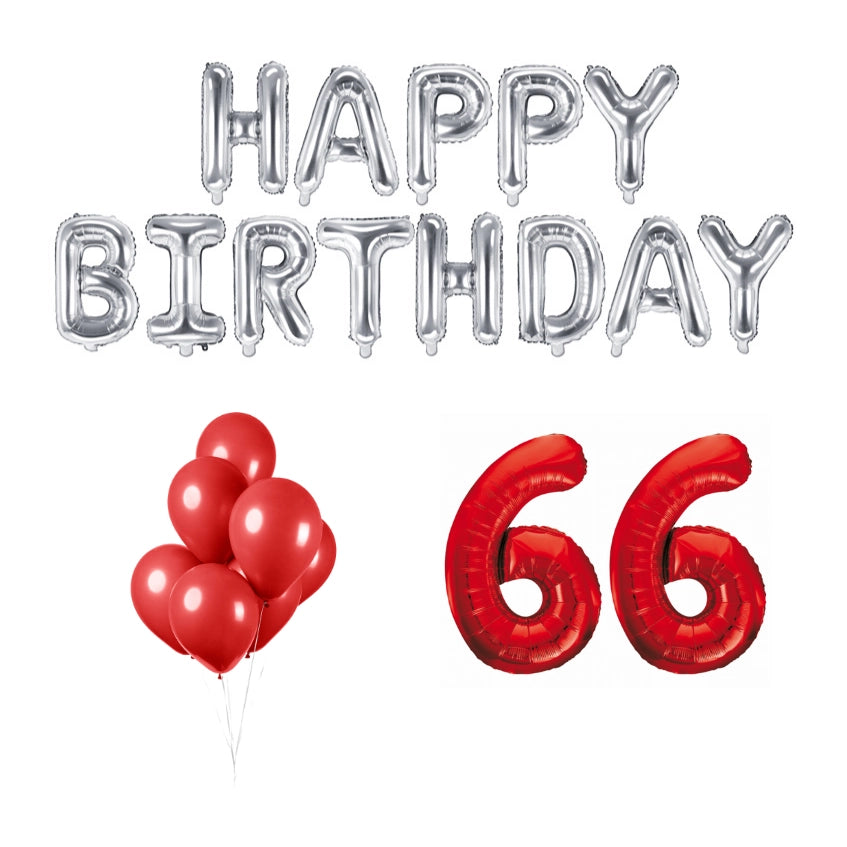 66 jaar Verjaardag Versiering Ballon Pakket rood & zilver
