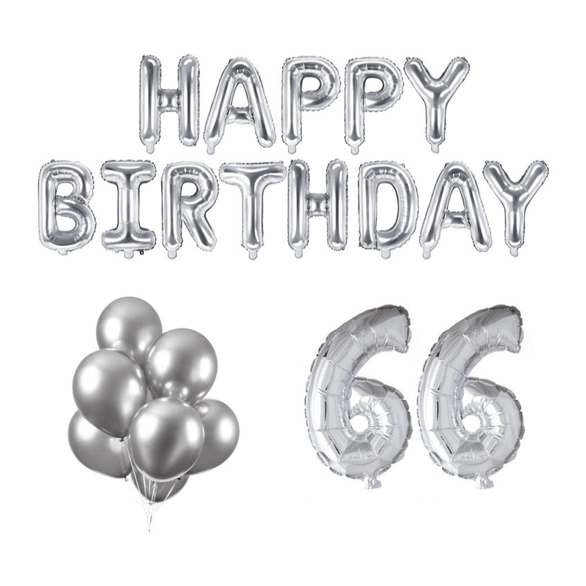 66 jaar Verjaardag Versiering Ballon Pakket zilver