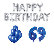 69 jaar Verjaardag Versiering Ballon Pakket Blauw & zilver