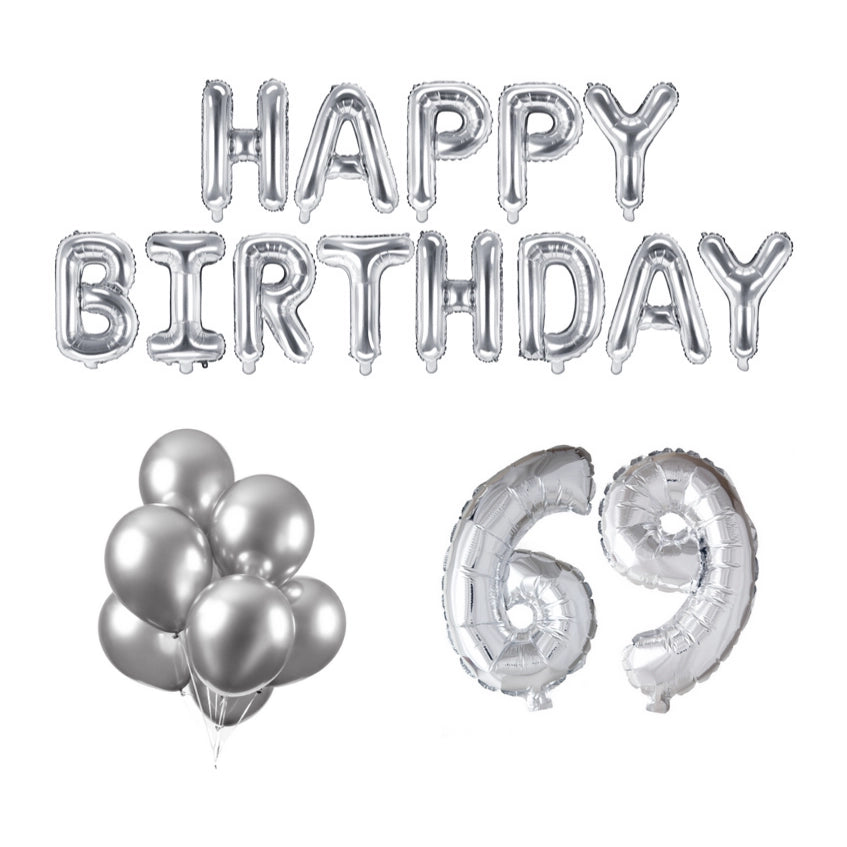 69 jaar Verjaardag Versiering Ballon Pakket zilver