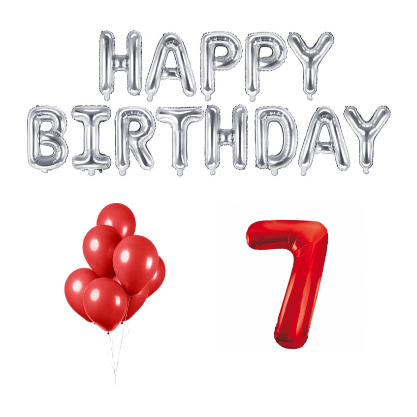 7 jaar Verjaardag Versiering Ballon Pakket rood & zilver