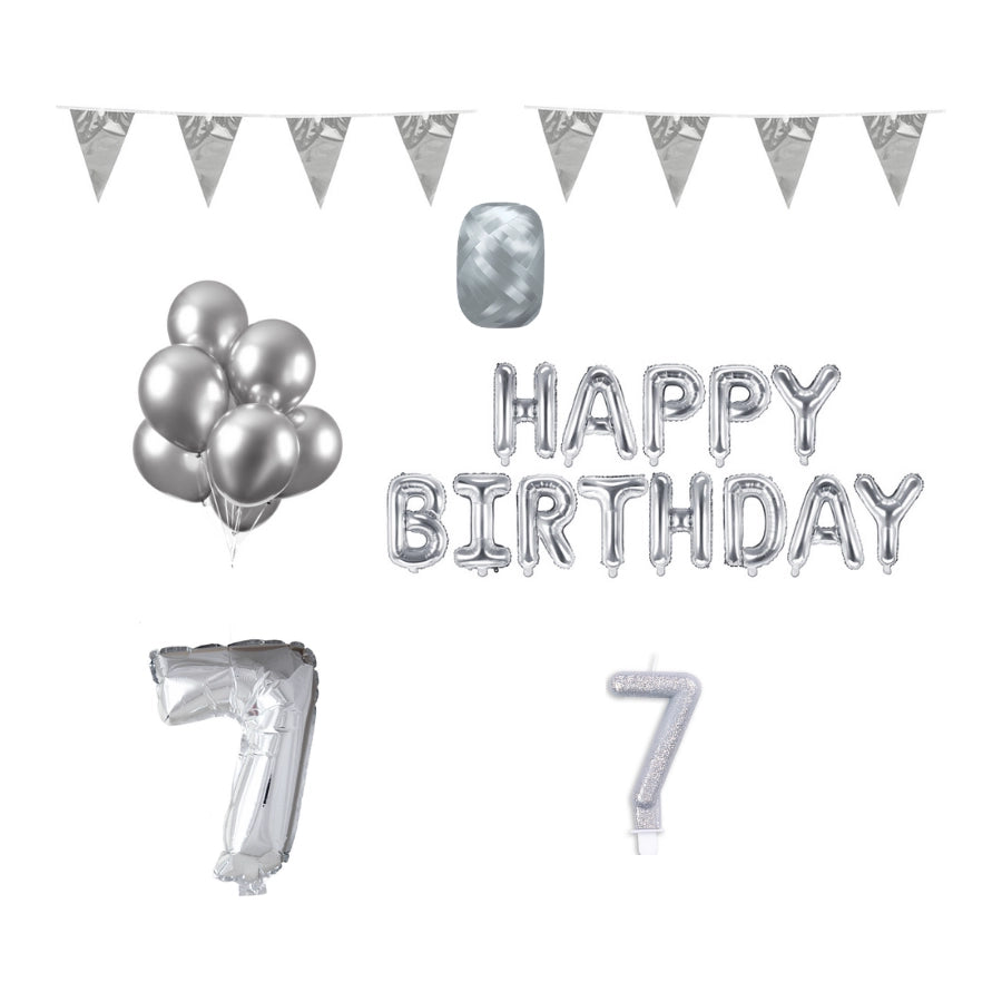 7 jaar Verjaardag Versiering Pakket zilver
