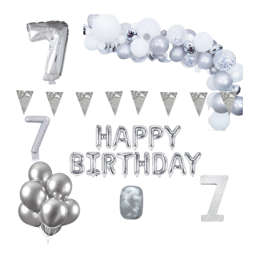 7 jaar Verjaardag Versiering Pakket Zilver XL