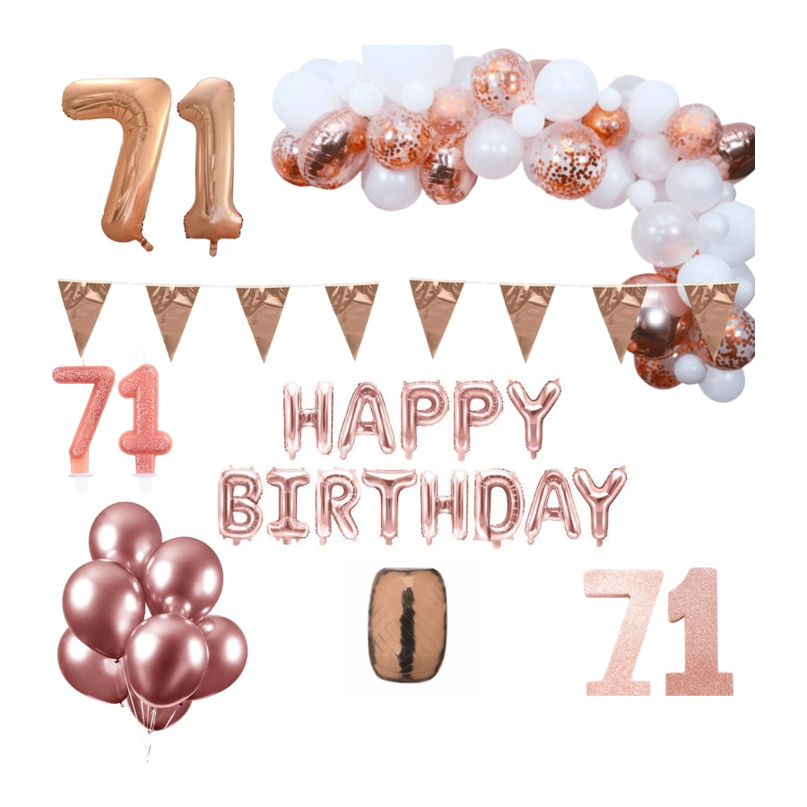 71 jaar Verjaardag Versiering Pakket Rosé goud XL