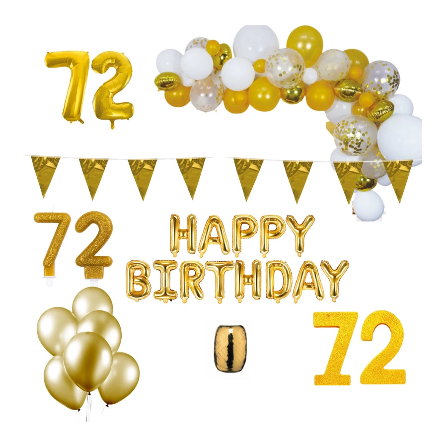 72 jaar Verjaardag Versiering Pakket Goud XL