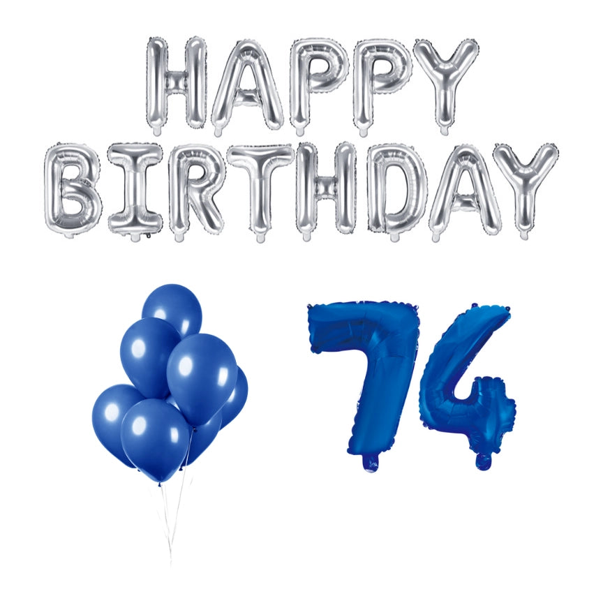 74 jaar Verjaardag Versiering Ballon Pakket Blauw & zilver