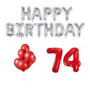 74 jaar Verjaardag Versiering Ballon Pakket rood & zilver