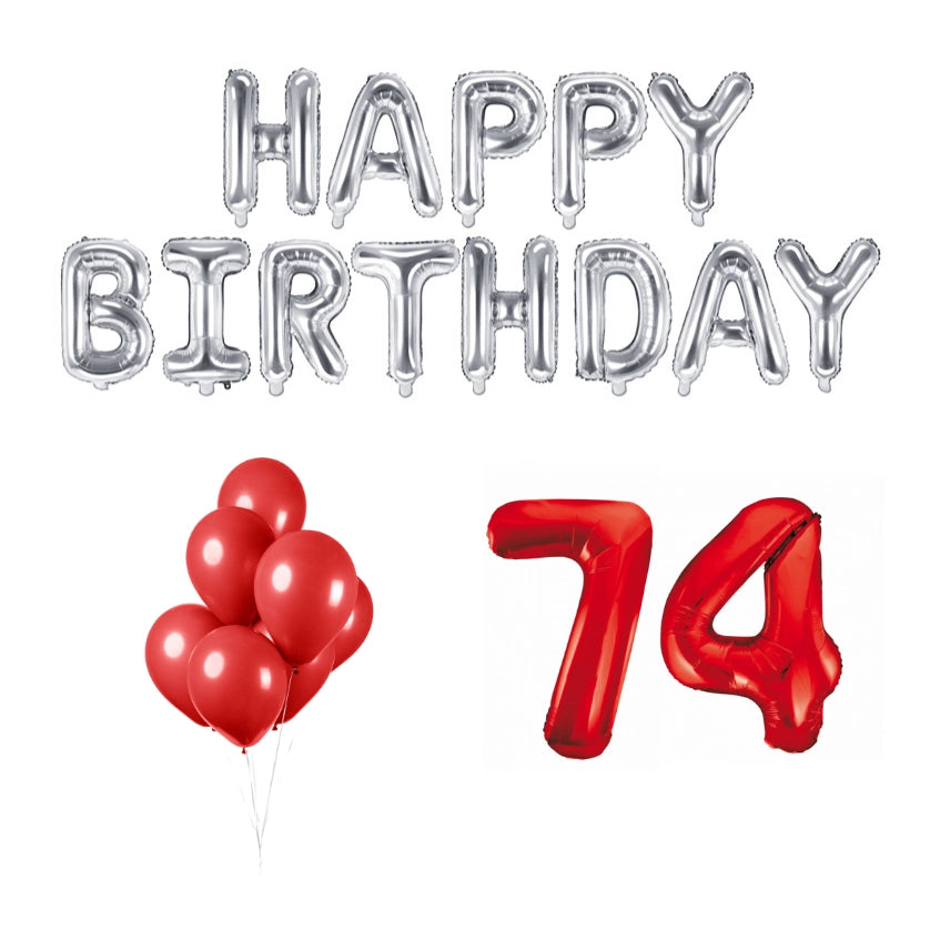 74 jaar Verjaardag Versiering Ballon Pakket rood & zilver