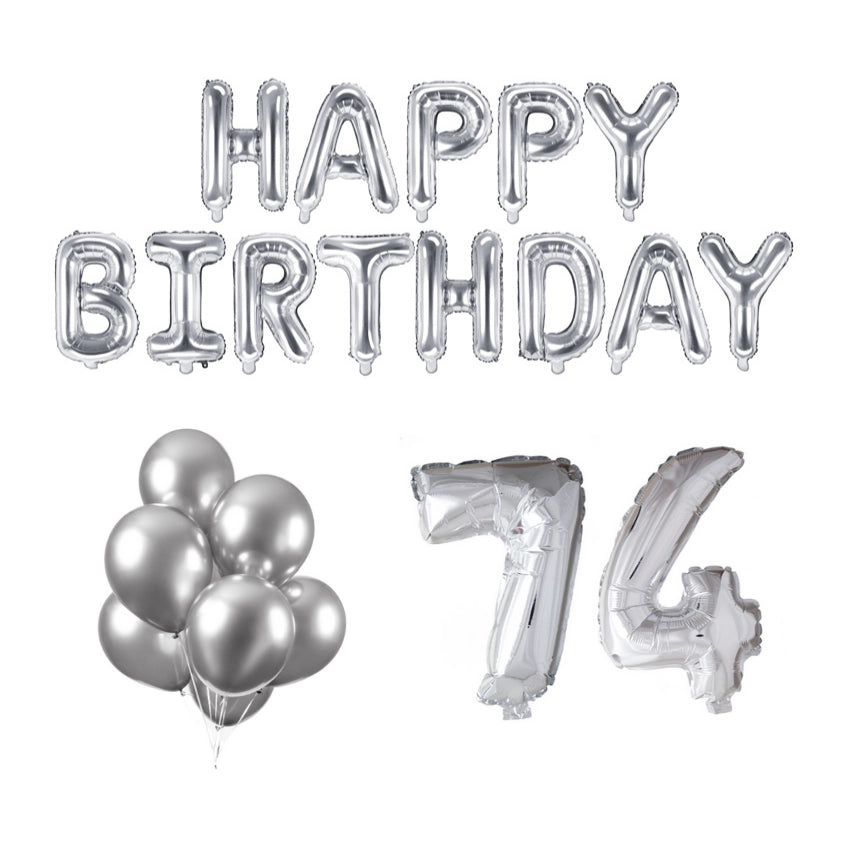 74 jaar Verjaardag Versiering Ballon Pakket zilver