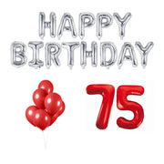 75 jaar Verjaardag Versiering Ballon Pakket rood & zilver