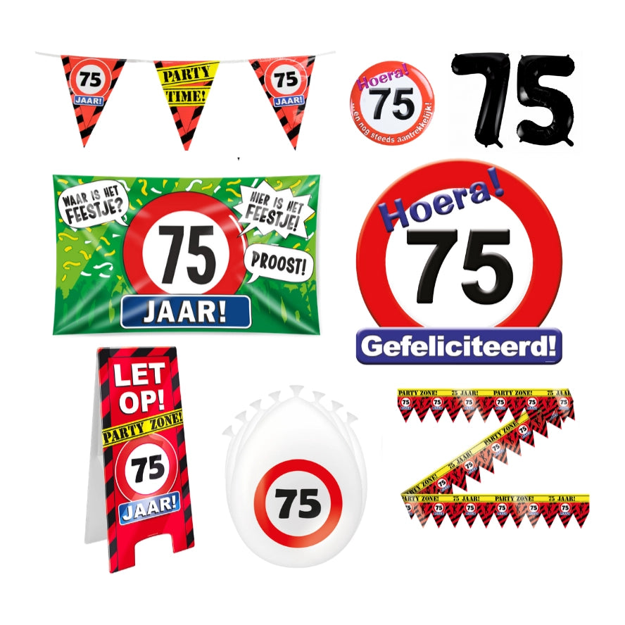 75 jaar verjaardag versiering pakket verkeersbord XL