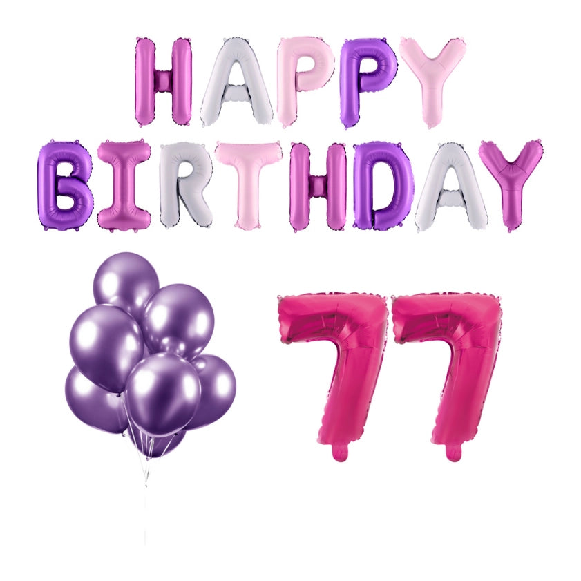 77 jaar Verjaardag Versiering Ballon Pakket Pastel & Roze