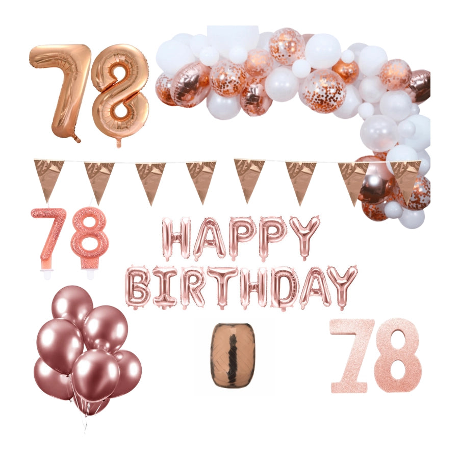 78 jaar Verjaardag Versiering Pakket Rosé goud XL