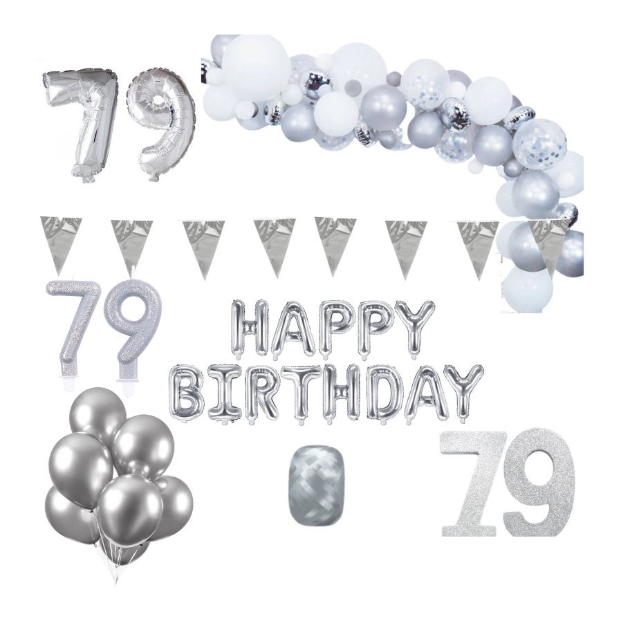 79 jaar Verjaardag Versiering Pakket Zilver XL
