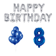 8 jaar Verjaardag Versiering Ballon Pakket Blauw & zilver