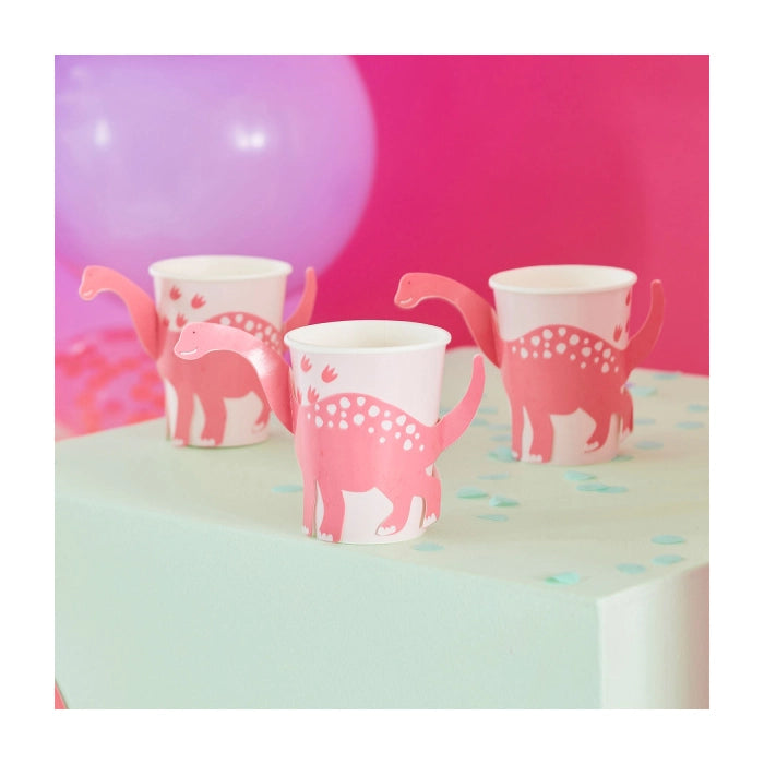 8 roze papieren dinosaurus bekers