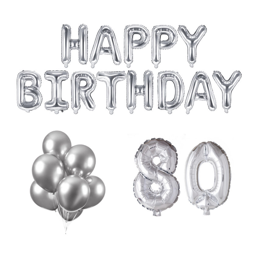 80 jaar Verjaardag Versiering Ballon Pakket zilver