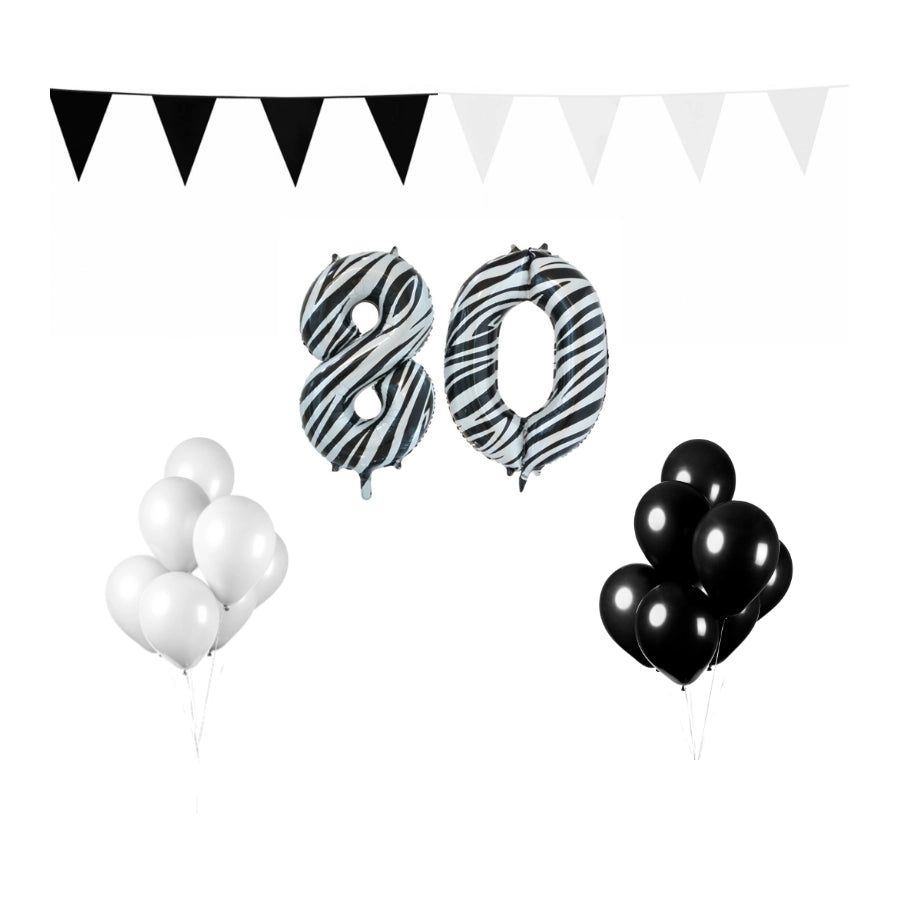 80 jaar Verjaardag Versiering Pakket Zebra