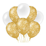 80 jaar versiering/ decoratie ballonnen goud en wit, 8 stuks 30cm