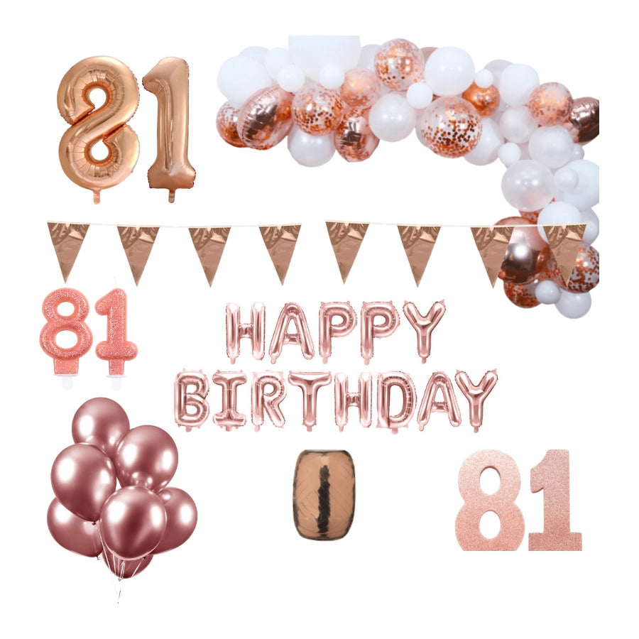 81 jaar Verjaardag Versiering Pakket Rosé goud XL