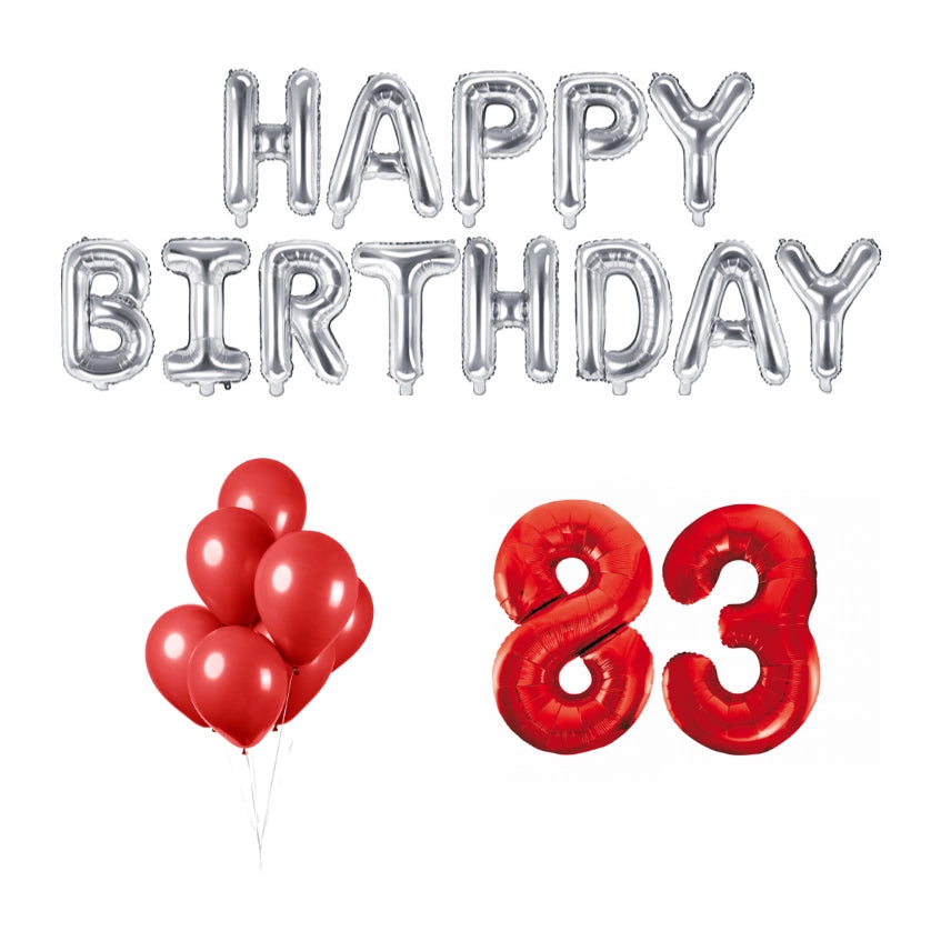 83 jaar Verjaardag Versiering Ballon Pakket rood & zilver