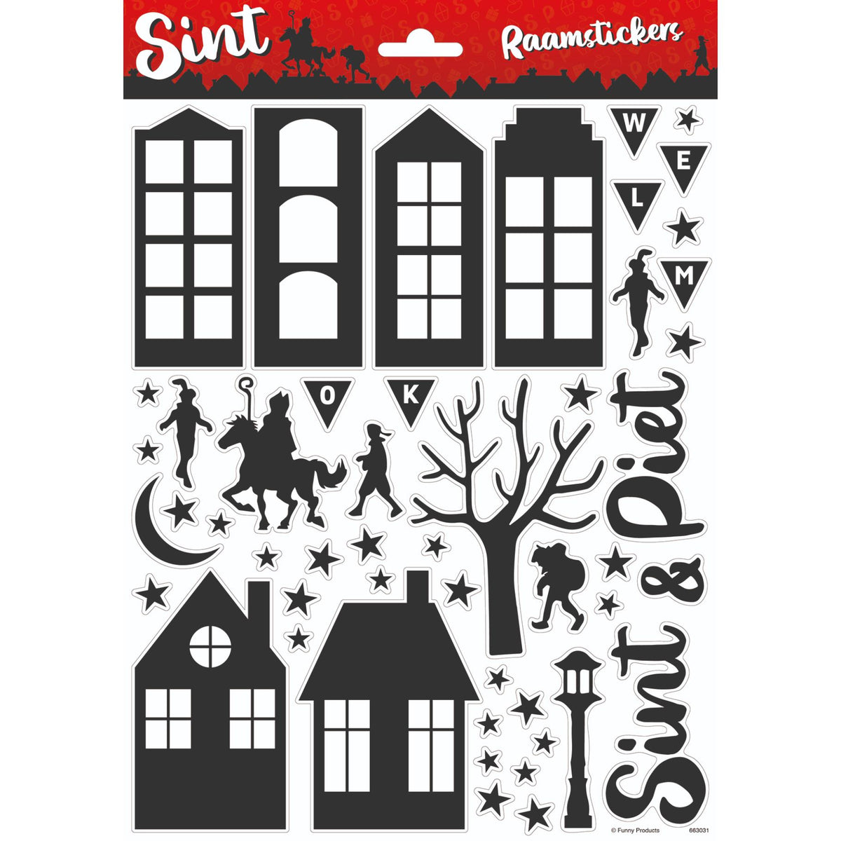 Raamstickers Sinterklaas Sint & Piet – A4 – Zwart