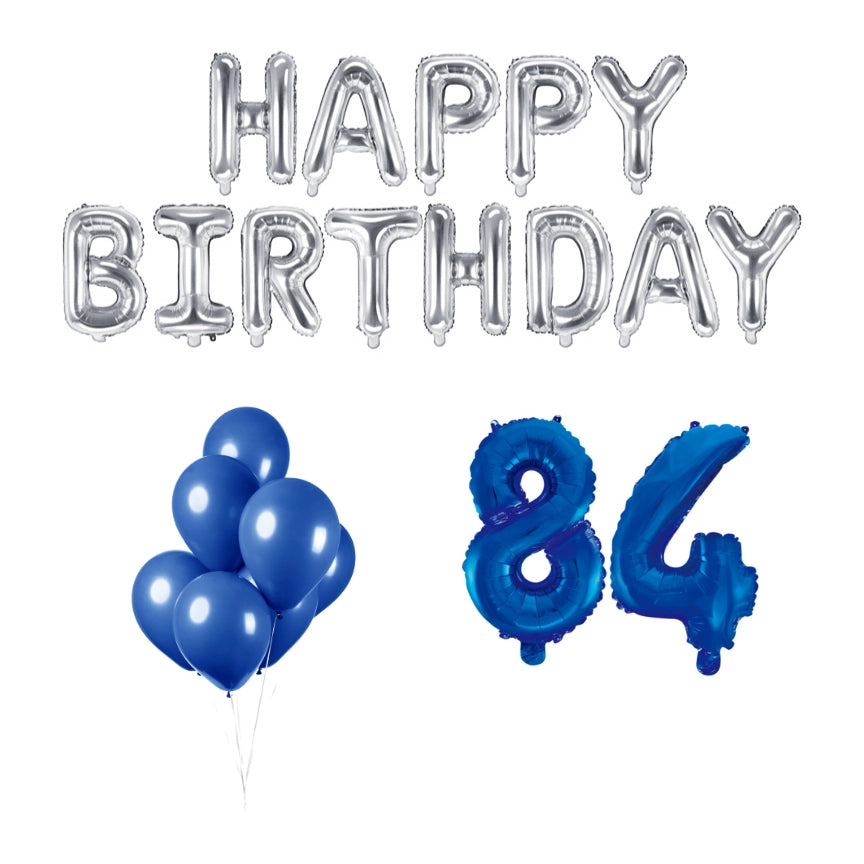 84 jaar Verjaardag Versiering Ballon Pakket Blauw & zilver