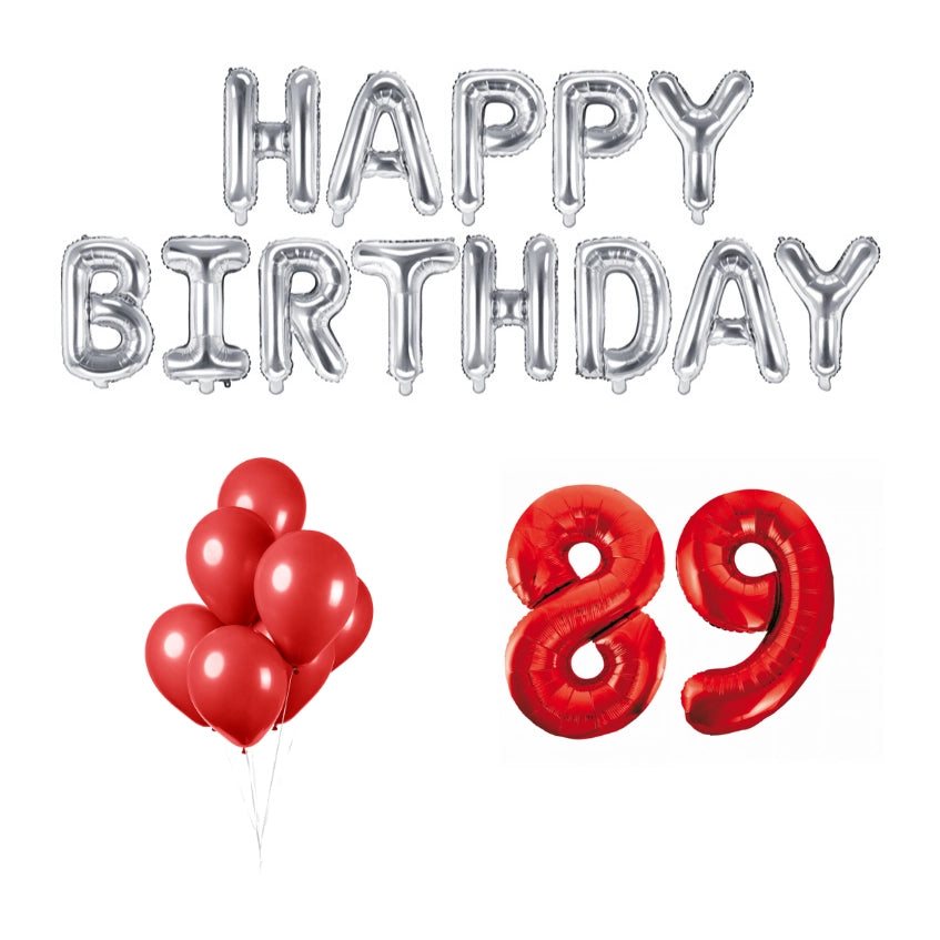 89 jaar Verjaardag Versiering Ballon Pakket rood & zilver