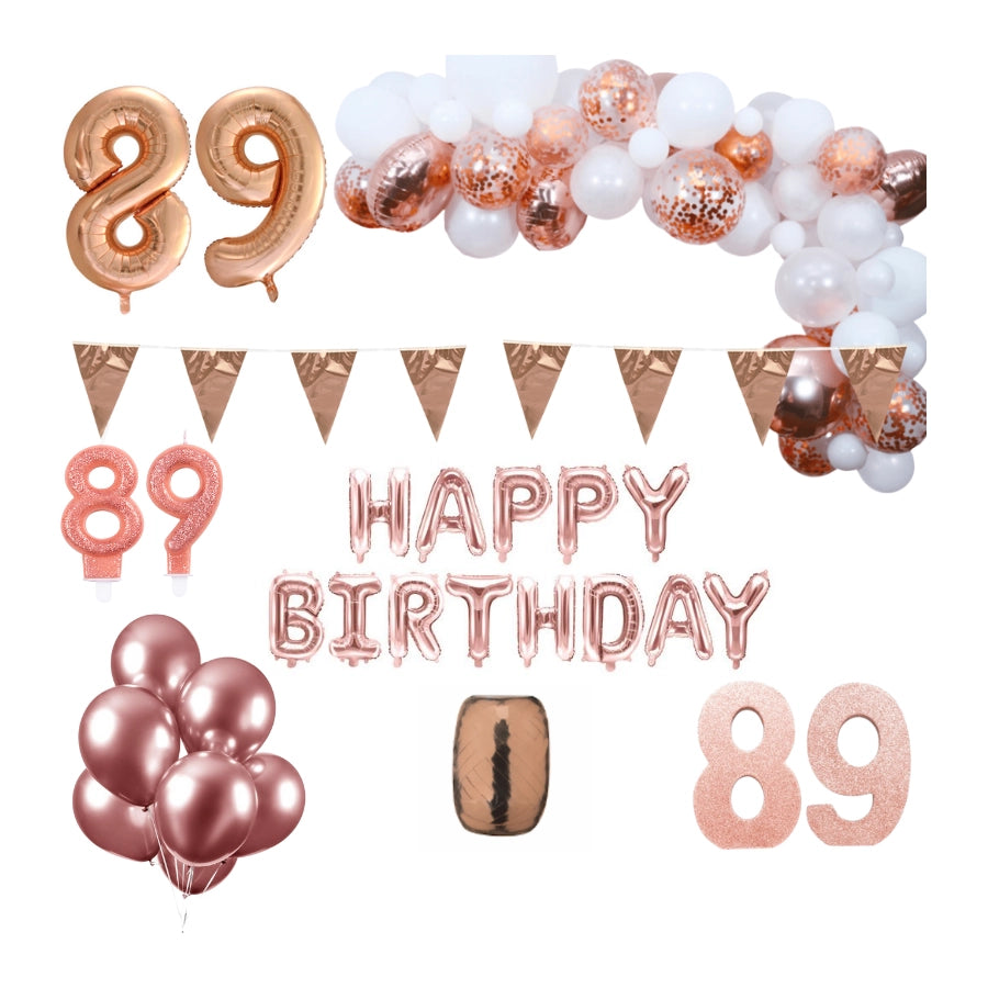89 jaar Verjaardag Versiering Pakket Rosé goud XL