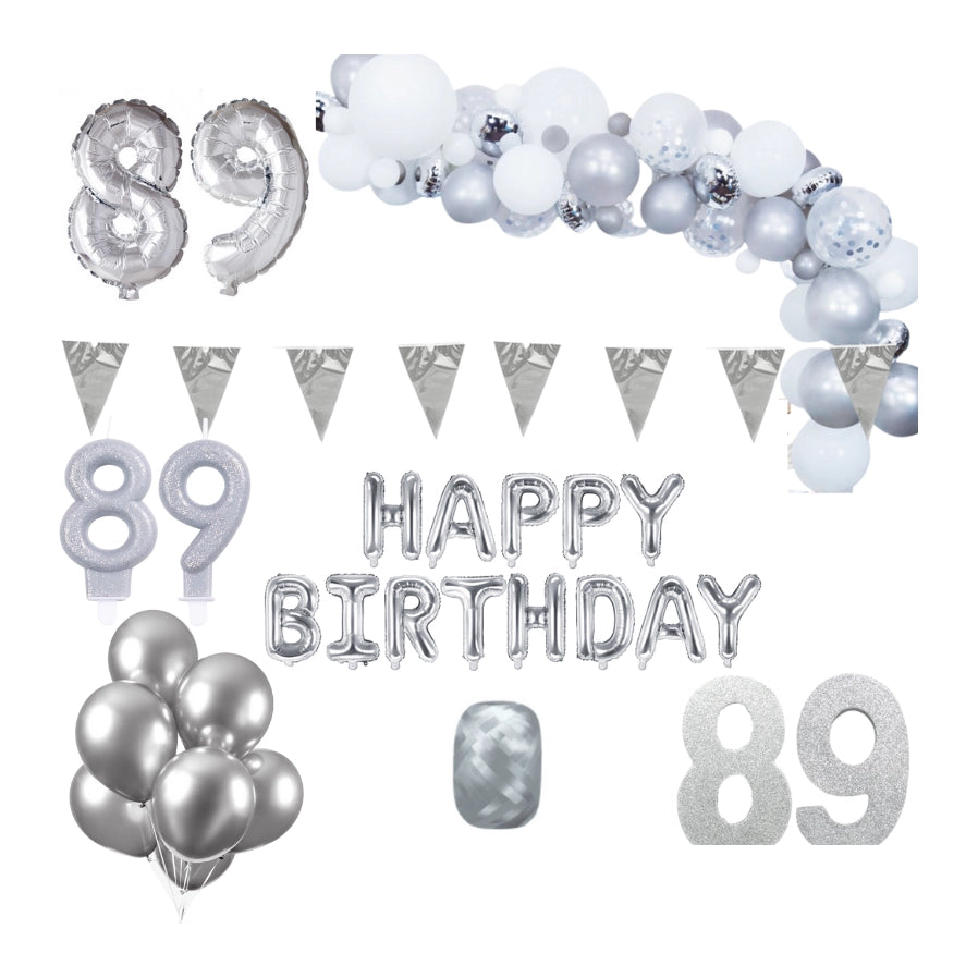 89 jaar Verjaardag Versiering Pakket Zilver XL
