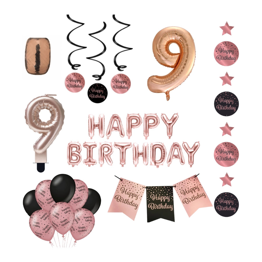 9 jaar Verjaardag Versiering Pakket Rose Gold