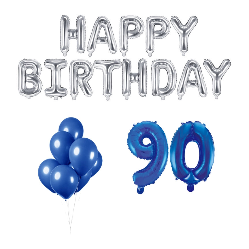 90 jaar Verjaardag Versiering Ballon Pakket Blauw & zilver