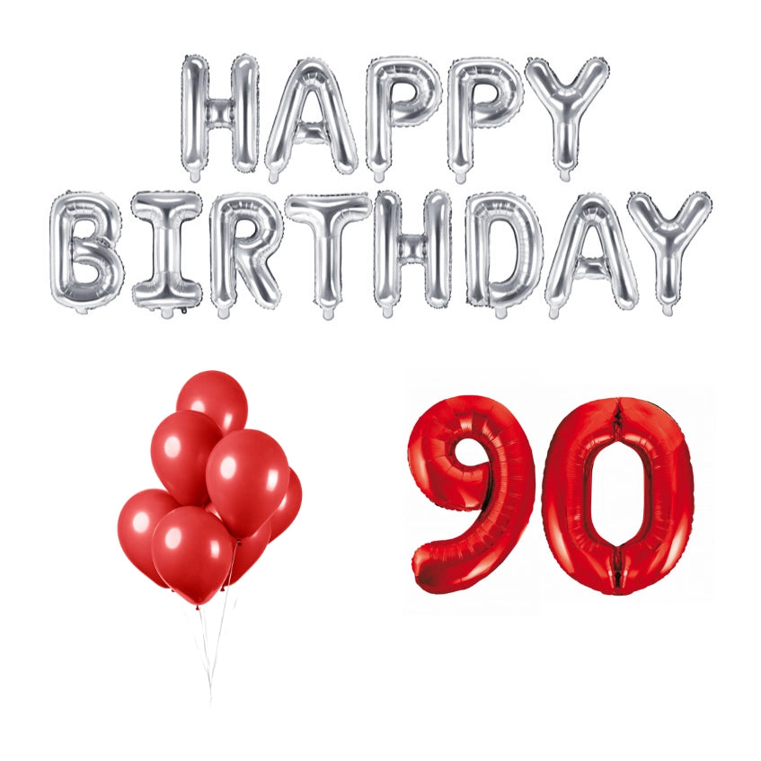 90 jaar Verjaardag Versiering Ballon Pakket rood & zilver